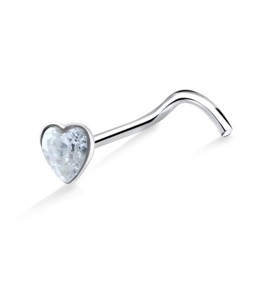 Heart Stone Silver Curved Nose Stud NSKB-786